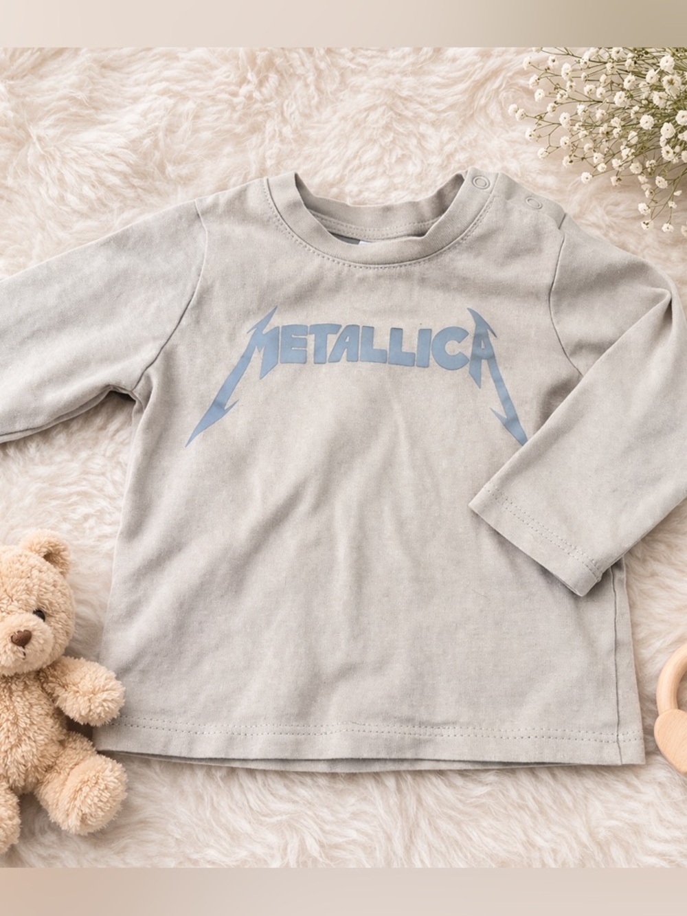 Cotton On Baby Metallica Band Graphic Tee Long Sleeve Tan Rock Shirt 3-6M